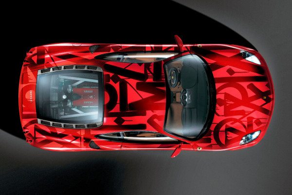 RETNA painting Ferrari F430 Challenge Car at Macaya Gallery, Miami (2015)